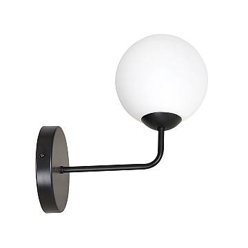 Applique Moderna 1 Luce Pregos In Acciaio Nero E Vetro A Sfera Bianco