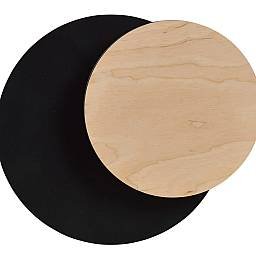 Applique 1 Luce A Disco Con Base In Acciaio Nero E Legno Naturale