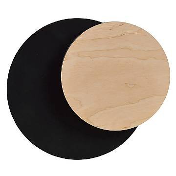 Applique 1 Luce A Disco Con Base In Acciaio Nero E Legno Naturale