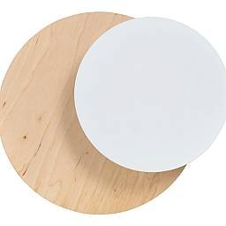 Applique 1 Luce A Disco Con Base In Legno Naturale E Acciaio Bianco