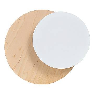 Applique 1 Luce A Disco Con Base In Legno Naturale E Acciaio Bianco