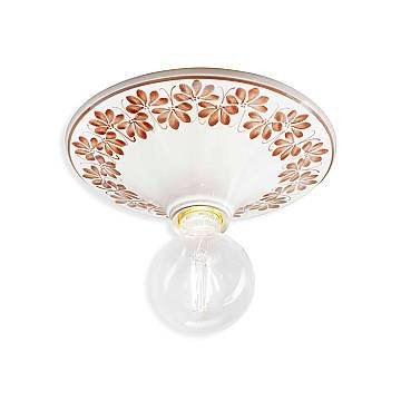 Plafoniera Grande Classica Trieste Bianco Decorato Filo Marrone 1 Luce E27