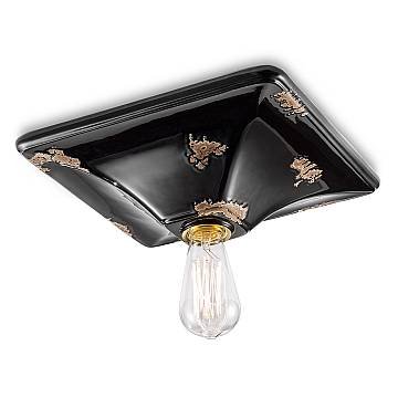 Plafoniera Vintage Quadrata Grande Ceramica Nera 1 Luce E27