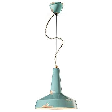 Lampadario Vintage Vague Vintage Ferro E Ceramica Azzurro 1 Luce E27 35Cm