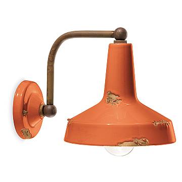 Applique Vintage Ceramica Arancio Curva 1 Luce E27