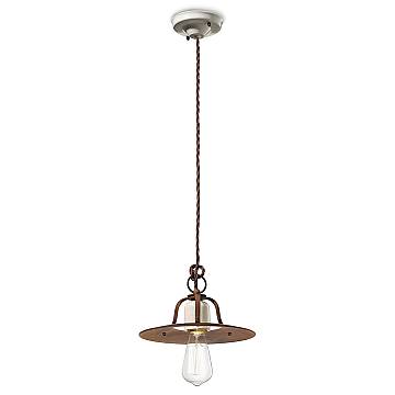 Lampadario Vintage Grunge Ferro E Ceramica Craquele' 1 Luce E27 25Cm