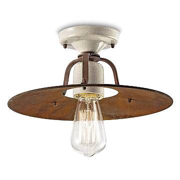 Plafoniera Vintage Grunge Ferro E Ceramica Craquele' 1 Luce E27 30Cm