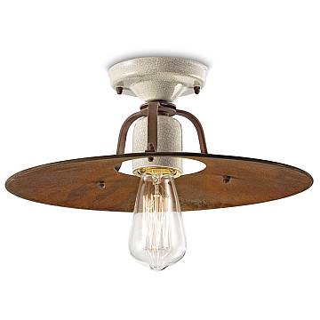 Plafoniera Vintage Grunge Ferro E Ceramica Craquele' 1 Luce E27 40Cm