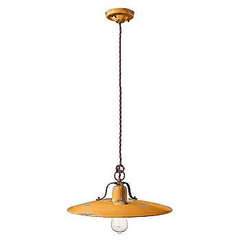 Lampadario Vintage Country Ferro E Ceramica Giallo 1 Luce E27