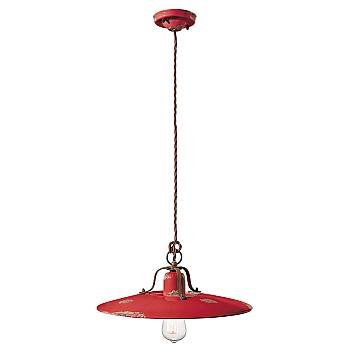 Lampadario Vintage Country Ferro E Ceramica Rosso 1 Luce E27