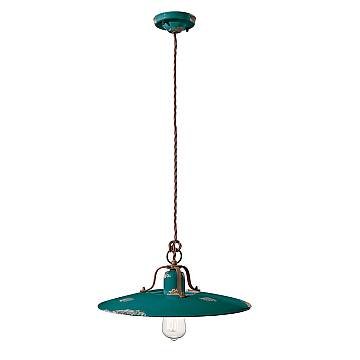 Lampadario Vintage Country Ferro E Ceramica Verde 1 Luce E27