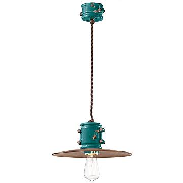 Lampadario Vintage Urban Ferro E Ceramica Verde 1 Luce E27 40Cm