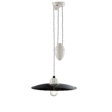 Lampadario Vintage Saliscendi B&W Metallo Smaltato Nero E Bianco 1 Luce E27 35Cm