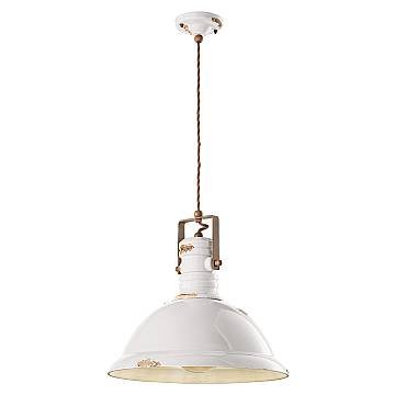 Lampadario Industrial Ferro E Ceramica Vintage Bianco 1 Luce E27 40Cm