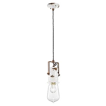 Lampadario Industrial Urban Ferro Ceramica Vintage Bianco 1 Luce E27 37Cm