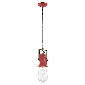 Lampadario Industrial Urban Ferro E Ceramica Vintage Rosso 1 Luce E27 37Cm