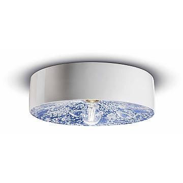 Plafoniera Grande Vintage Decò Pi Ceramica Ming Blu 1 Luce E27