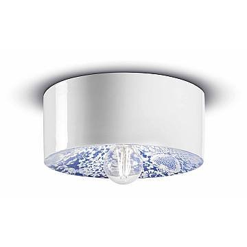 Plafoniera Media Vintage Decò Pi Ceramica Ming Blu 1 Luce E27