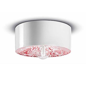 Plafoniera Media Vintage Decò Pi Ceramica Ming Rosso 1 Luce E27