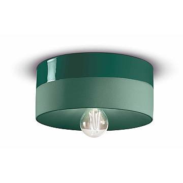 Plafoniera Media Vintage Decò Pi Ceramica Verde Bottiglia 1 Luce E27