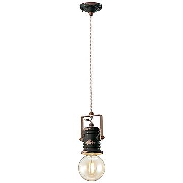 Lampadario Industrial Urban Ferro E Ceramica Vintage Nero 1 Luce E27 19Cm