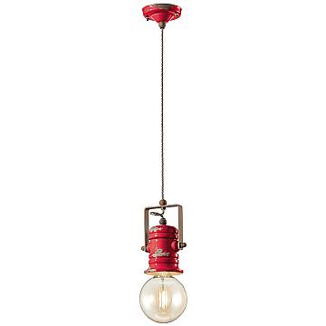 Lampadario Industrial Urban Ferro E Ceramica Vintage Rosso 1 Luce E27 19Cm