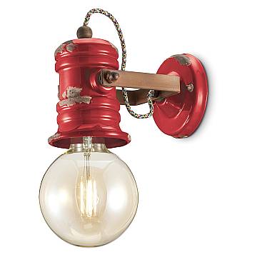 Applique Industrial Minimal Urban Ferro E Ceramica Vintage Rosso 1 Luce E27