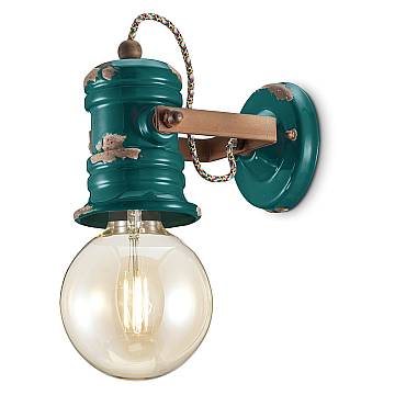 Applique Industrial Minimal Urban Ferro E Ceramica Vintage Verde 1 Luce E27