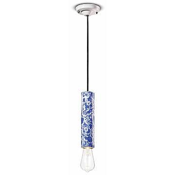 Sospensione Piccola Vintage Decò Pi Ceramica Ming Blu 1 Luce E27