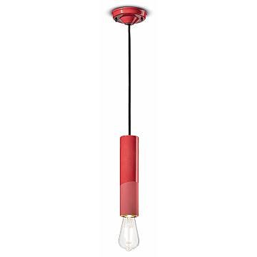 Sospensione Piccola Vintage Decò Pi Ceramica Rosso Corallo 1 Luce E27