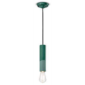 Sospensione Piccola Vintage Decò Pi Ceramica Verde Bottiglia 1 Luce E27