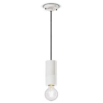 Sospensione Media Vintage Decò Pi Ceramica Bianco Grezzo 1 Luce E27