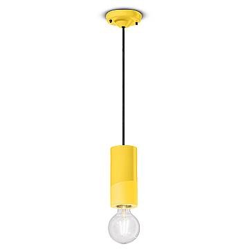 Sospensione Media Vintage Decò Pi Ceramica Giallo Limone 1 Luce E27