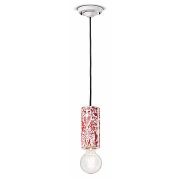 Sospensione Media Vintage Decò Pi Ceramica Ming Rosso 1 Luce E27