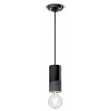 Sospensione Media Vintage Decò Pi Ceramica Nero Carbone 1 Luce E27