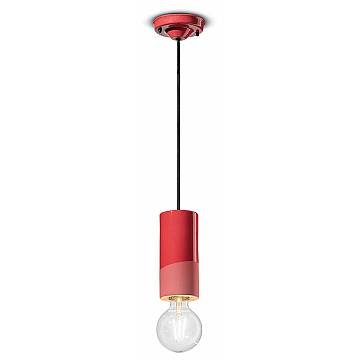 Sospensione Media Vintage Decò Pi Ceramica Rosso Corallo 1 Luce E27