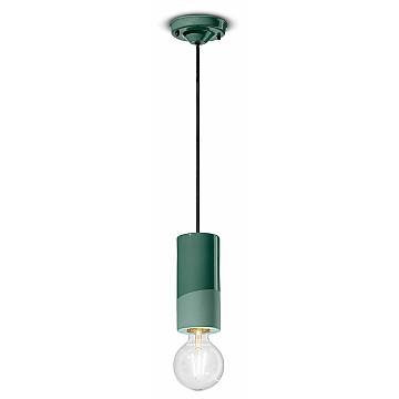 Sospensione Media Vintage Decò Pi Ceramica Verde Bottiglia 1 Luce E27