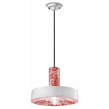 Sospensione Grande Vintage Decò Pi Ceramica Ming Rosso 1 Luce E27