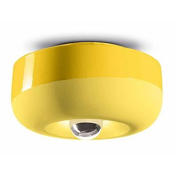 Plafoniera Vintage Decò Bellota Ceramica Giallo Limone 1 Luce E27