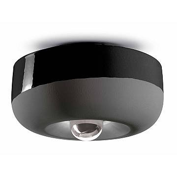 Plafoniera Vintage Decò Bellota Ceramica Nero Carbone 1 Luce E27