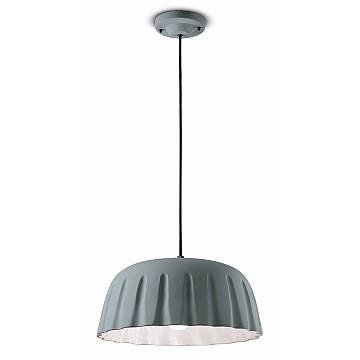 Sospensione Grande Vintage Decò Madame Gres Ceramica Grigio Tele 1 Luce E27