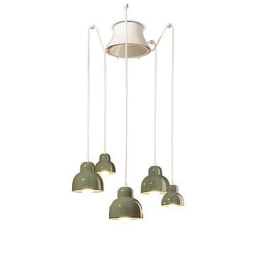 Lampadario Vintage Decò Berimbau Ceramica Verde Salvia 3 Luci E27