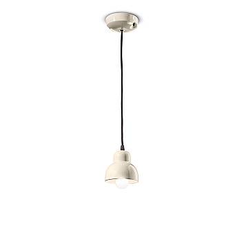 Lampadario Vintage Decò Berimbau Ceramica Crema 1 Luce E14