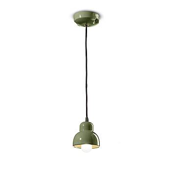 Lampadario Vintage Decò Berimbau Ceramica Verde Salvia 1 Luce E14