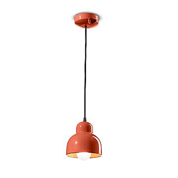 Lampadario Vintage Decò Berimbau Ceramica Arancio Pokè 1 Luce E27