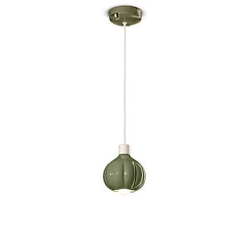 Lampadario Vintage Decò Afoxe' Alluminio Ceramica Verde Salvia 1 Luce E14