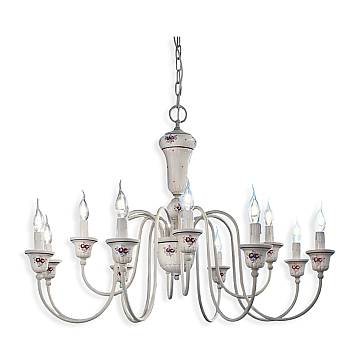 Lampadario Classico Sanremo Metallo Ceramica Bianco Filo Blu 12 Luci E14