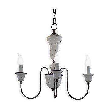 Lampadario Classico Sanremo Metallo E Ceramica Bianco Sfumato Argento 3 Luci E14