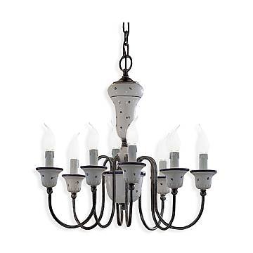 Lampadario Classico Sanremo Metallo E Ceramica Bianco Filo Blu 8 Luce E14