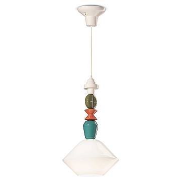 Sospensione Piccola Vintage Decò Lariat Ceramica Bianco Latte 1 Luce E27